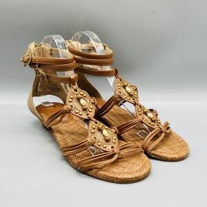 Sam Edelman Sandals Womens 7 Brown Danica Gladiator Beaded Ankle Shoes